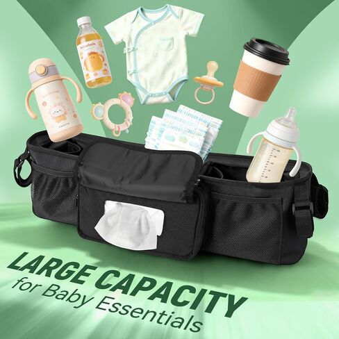 Double Stroller Organizer for Bob Duallie/Jeep Side by Side Double Stroller | Double Stroller Caddy for Baby Jogger City Mini GT2, Double Jogging Stroller Accessories with Cup Holder, Parent Console Bag in Kuwait