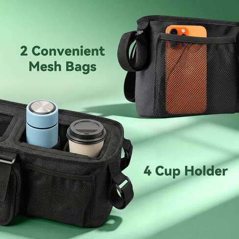 Double Stroller Organizer for Bob Duallie/Jeep Side by Side Double Stroller | Double Stroller Caddy for Baby Jogger City Mini GT2, Double Jogging Stroller Accessories with Cup Holder, Parent Console Bag in Kuwait