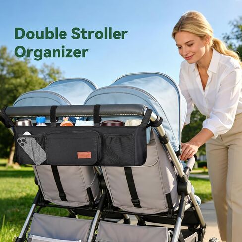 Double Stroller Organizer for Bob Duallie/Jeep Side by Side Double Stroller | Double Stroller Caddy for Baby Jogger City Mini GT2, Double Jogging Stroller Accessories with Cup Holder, Parent Console Bag in Kuwait