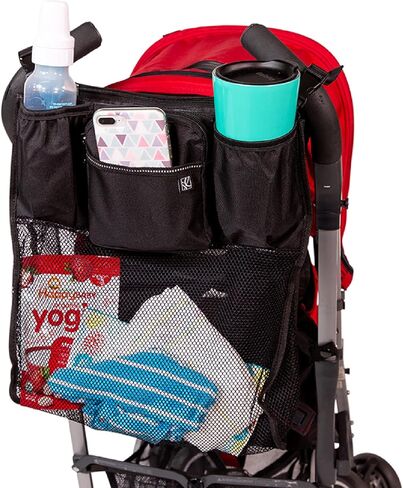 J.L. Childress Disney Baby Cups 'N Cargo Stroller Caddy Organizer with Cup Holder - Stroller Accessories Bag, Travel Essential, Mesh Storage Attachment, Universal Fit - Mickey Mouse, Black in Kuwait