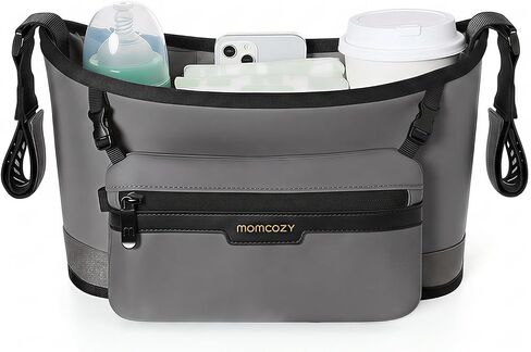 Momcozy Universal Stroller Organizer, Slim Stroller Caddy with 2 Insulated Cup Holders, Non-Slip Silicone Straps, Detachable Mini Pouch, Dense-Weave Parent Console for UPPAbaby, Doona, Graco & More in Kuwait