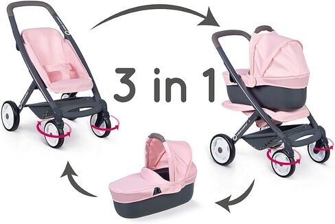 Smoby - Bébé Confort - Stroller + Pushchair 3 in 1 - For babies and dolls - Quiet and multidirectional wheels - Basket of in Kuwait