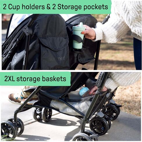 Summer Infant 3Dlite Folding Lightweight Side by Side Double Stroller with 5-Point Safety Harness for Infants and Toddlers, Black in Kuwait