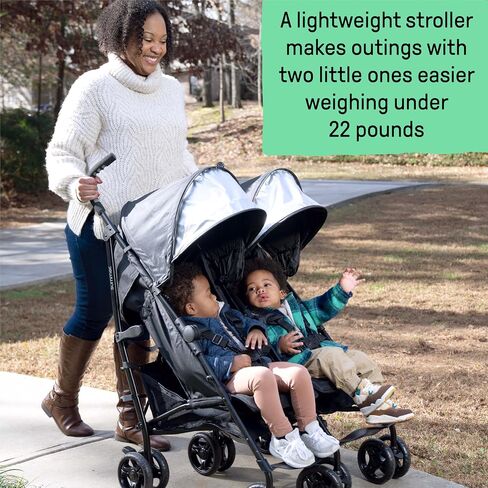 Summer Infant 3Dlite Folding Lightweight Side by Side Double Stroller with 5-Point Safety Harness for Infants and Toddlers, Black in Kuwait
