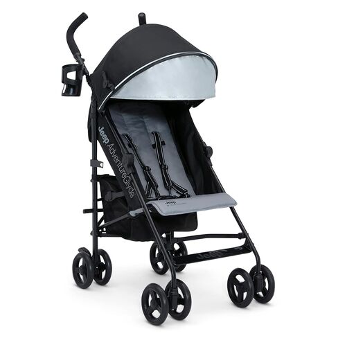 Jeep AdventureGlyde Stroller by Delta Children - Lightweight Travel Stroller with Smoothest Ride & Compact Fold, 3-Position Recline, Extra Large Storage Basket, Black/Grey in Kuwait