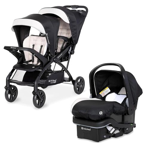 Baby Trend Compact Double Stroller & Infant Car Seat Combo, 2 Pc, Stormy | Lightweight and Compact Travel Stroller and Car Seat Tandem For Babies, Infants, And Toddlers in Kuwait