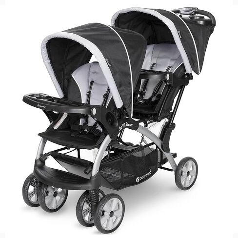 Baby Trend Double Infant and Toddler Stroller w/ Harness and Basket, Sit N' Stand, Stormy - Convertible Twin and Tandem Strollers for Babies in Kuwait