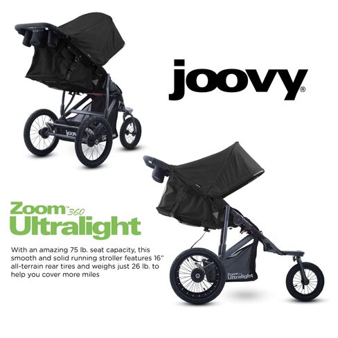 Joovy Zoom360 Ultralight Jogging Stroller, Black | High Child Seat, Shock-Absorbing Suspension, Extra-Large Air-Filled Tires, Parent Organizer, Air Pump, Easy One-Hand Fold in Kuwait