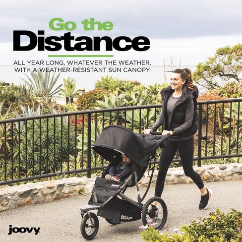 Joovy Zoom360 Ultralight Jogging Stroller, Black | High Child Seat, Shock-Absorbing Suspension, Extra-Large Air-Filled Tires, Parent Organizer, Air Pump, Easy One-Hand Fold in Kuwait
