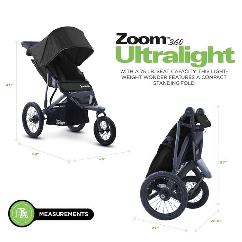 Joovy Zoom360 Ultralight Jogging Stroller, Black | High Child Seat, Shock-Absorbing Suspension, Extra-Large Air-Filled Tires, Parent Organizer, Air Pump, Easy One-Hand Fold in Kuwait