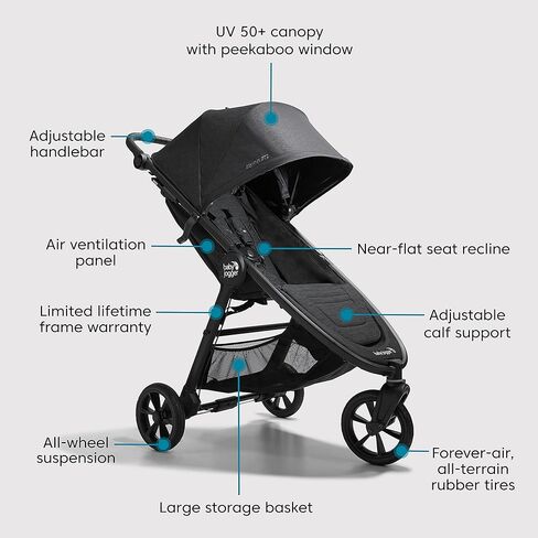 Baby Jogger City Mini GT2 All-Terrain Stroller Black Complete with Adjustable Handlebar Hand-Operated Parking Brake and car seat Adapter in Kuwait