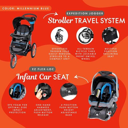 Baby Trend Expedition® Jogger Travel System with EZ Flex-Loc® Infant Car Seat, Millenium Blue in Kuwait