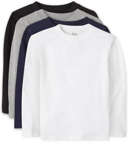 The Children's Place baby boys And Toddler Long Sleeve Basic Layering T-shirt T Shirt, Black/H Smoke/New Navy/White 4 Pack, 5T US in Kuwait