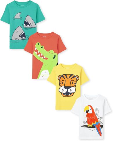 The Children's Place Baby Boys and Toddler Dinos,Animals,Cars Short Sleeve Graphic T-Shirts,4 Pack in Kuwait