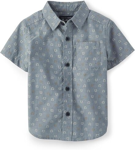 The Children's Place Baby Boys' and Toddler Boys Poplin Short Sleeve Button Down Shirt in Kuwait
