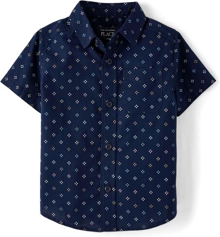 The Children's Place Baby Boys' and Toddler Poplin Short Sleeve Button Down Shirt in Kuwait