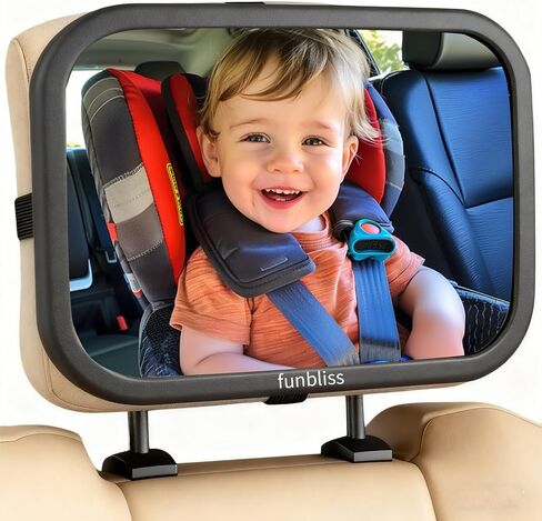 Funbliss Baby Car Mirror for Rear Facing Seat | 360° Rotation, Safety Certified Shatterproof Acrylic Glass, Clear Wide View,Infant Mirror for Car Seat Rear Facing in Kuwait