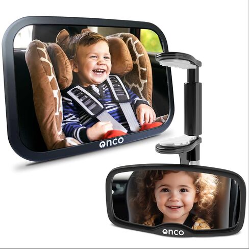 Onco Baby Car Mirror for Rear Facing Seats - Double Award Winning Mirror | Shatterproof and shakeproof car mirror for baby with 360° rotation and clear convex view for newborn satefy (9.6 x 6.9 in). in Kuwait