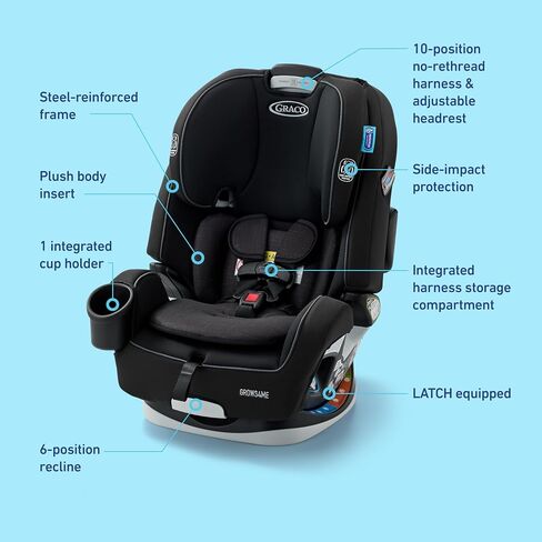 Graco Grows4Me 4-in-1 Convertible Car Seat, 10 Years of Use - Infant Car Seat to Toddler, 4 Stages of Use - Rear Facing, Forward Facing, High Back Booster, Backless Booster Seat, West Point Design in Kuwait