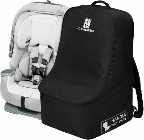 J.L. Childress Padded Backpack Car Seat Bag - Car Seat Travel Bag for Airplane, Fits Most Baby & Infant Carriers & Bootsters, Accessories for Gate or Baggage Check, AirTag Compatible - Deluxe, Black in Kuwait