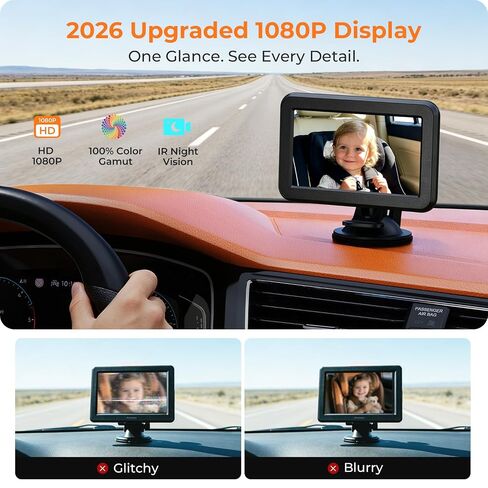 Itomoro 2026 Upgraded Baby Car Camera Monitor [1080P HD & IR Night Vision] 360° Rotation & 150° Wide Clear View Car Seat Camera for Baby Rear Facing, Easy Install & Baby Shower Must-Have in Kuwait