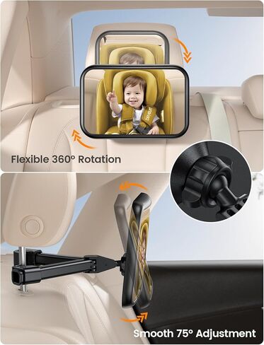 Lamicall Baby Car Mirror for Backseat - Never Shake Clip Hook, Safest Acrylic Rear Facing Car Seat Mirror, 3S Access, 360° Rotation & Wide Clear View, Newborn Baby Accessories Gifts in Kuwait