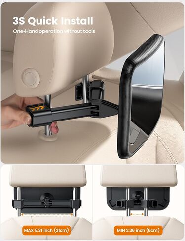 Lamicall Baby Car Mirror for Backseat - Never Shake Clip Hook, Safest Acrylic Rear Facing Car Seat Mirror, 3S Access, 360° Rotation & Wide Clear View, Newborn Baby Accessories Gifts in Kuwait