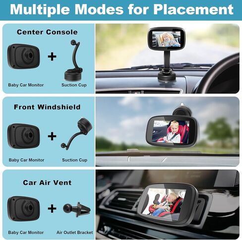1080P Baby Car Mirror, Shybaby 4.3" Baby Car Camera Monitor with 170° Wide View, HD Night Vision Function and Reusable Sucker Bracket, Safety Rear Facing Cars Set Camera for Infants Kids Toddlers in Kuwait