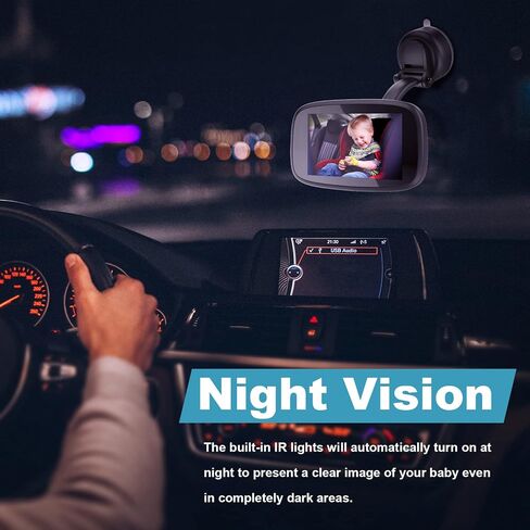 1080P Baby Car Mirror, Shybaby 4.3" Baby Car Camera Monitor with 170° Wide View, HD Night Vision Function and Reusable Sucker Bracket, Safety Rear Facing Cars Set Camera for Infants Kids Toddlers in Kuwait
