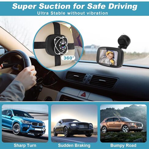 1080P Baby Car Mirror, Shybaby 4.3" Baby Car Camera Monitor with 170° Wide View, HD Night Vision Function and Reusable Sucker Bracket, Safety Rear Facing Cars Set Camera for Infants Kids Toddlers in Kuwait