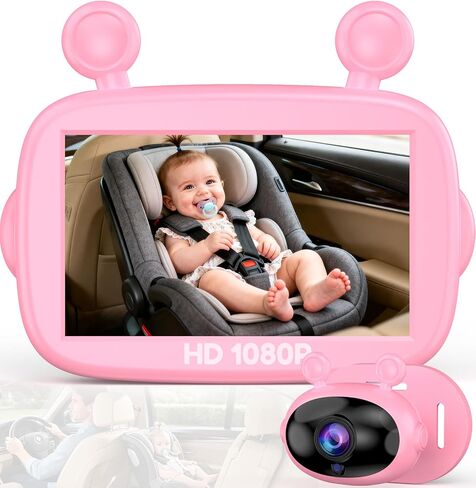 Yakry HD 1080P Baby Car Camera: 3-Min Easy Install Auto IR Night Vision | Real-Time View for Clear Baby Checks - Backseat Camera with 4.3 Inch Pink Display for Infant in Kuwait