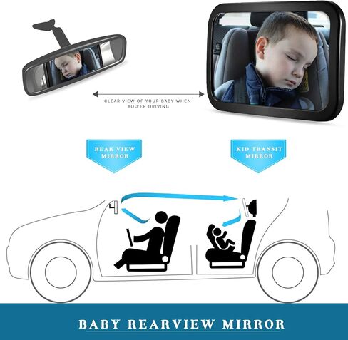 Baby Car Mirror, DARVIQS Car Seat Mirror, Safely Monitor Infant Child in Rear Facing Cars Seat, Wide View Shatterproof Adjustable Acrylic 360°for Backseat, Crash Tested and Certified for Safety in Kuwait