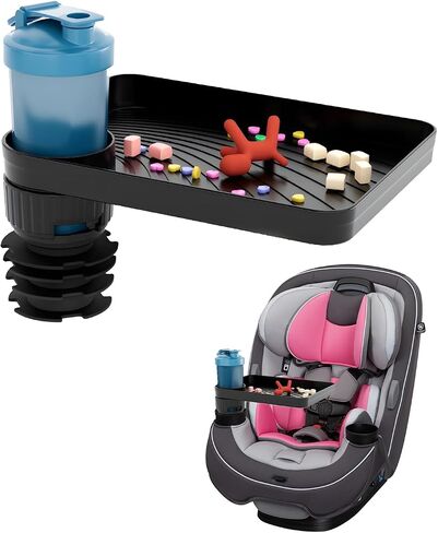 SEVEN SPARTA Car Seat Tray for Kids Toddler Travel with Soft Rubber Base | Rotatable and Removable Cup Holder Snack Tray for Food Color and Play for Family Road Trip Essentials, 1pcs, Standard Base in Kuwait