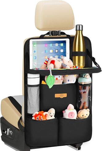 SURDOCA Backseat Car Organizer with Foldable Tray for Kids & Adults – NEW MODEL Seat Storage with Touchable Tablet Pocket, Roadtrip Essentials – Fits Most Vehicles in Kuwait