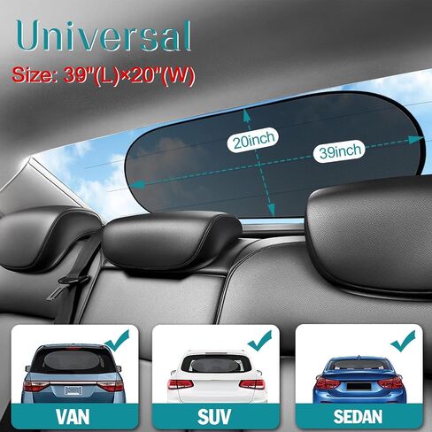 IC ICLOVER Car Sun Shade for Back Window, Rear Window Shade, Static Cling | Universal Mesh Screen Back Window Sun Visor, Block Harmful UV Rays for Children Kids, Fit for Sedans, SUV, Truck - 39"W×20"L in Kuwait
