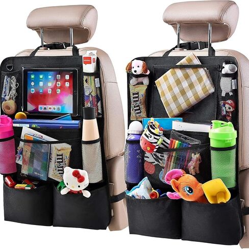 LILTOM Car Back Seat Protector with Organizer, 19"x27" XL Kick Mats, Waterproof, 3 Pockets, 2-Pack (Black - 3 Pocket) in Kuwait