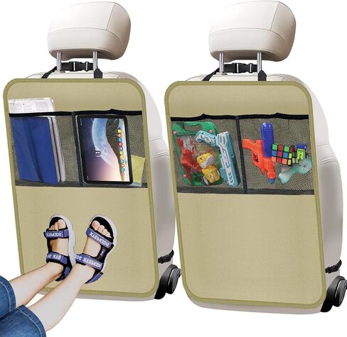 2 Pack Kick Mat Backseat Protector,Back Seat Cover for Kids,Car Seat Back Protectors with 2 Pocket Storage Organizer for Car, SUV, Minivan or Truck Seats (Black) in Kuwait