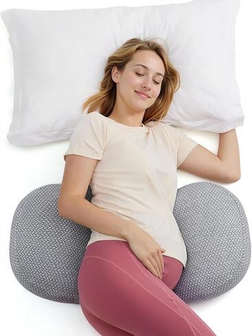Momcozy Portable Pregnancy Pillow - Adjustable W Shaped Maternity Pillow | Wedge Pillow for Back, Belly and Hip Support for Pregnant Women, Space-saving Ideal for Traveling, Breathable Removable Cover in Kuwait