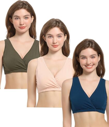 CAKYE 3 Pack Maternity Nursing Sleep Bra Breastfeeding Cotton Bralette in Kuwait