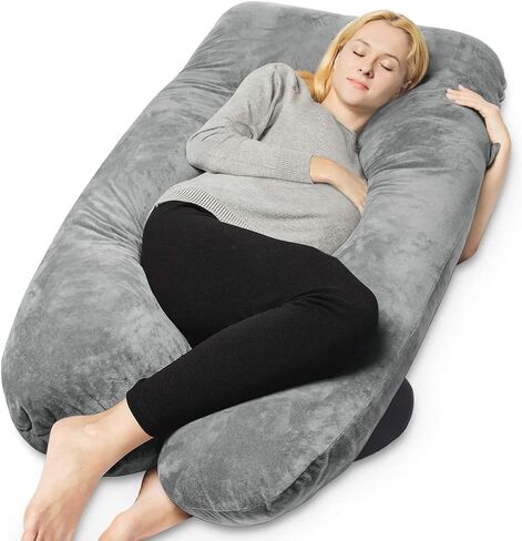 QUEEN ROSE Pregnancy Pillow, U Shaped Full Body Pillows for Sleeping Support, 55 Inch Maternity Pillow for Pregnant Women with Cooling Silky Cover, Blue in Kuwait