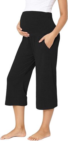 Viscose from Bamboo Maternity Capri Lounge Pajama Pants | Soft stretchy maternity pants, loose wide leg fit for sleep, home lounging, prenatal yoga, postpartum recovery & daily wear in Saudi Arabia