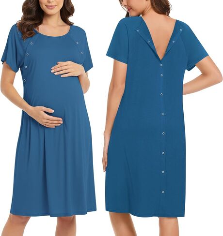 ثوب نوم نسائي للرضاعة/التسليم/العمل/المستشفى من Ekouaer بأكمام قصيرة مع زر S-XXL in Saudi Arabia