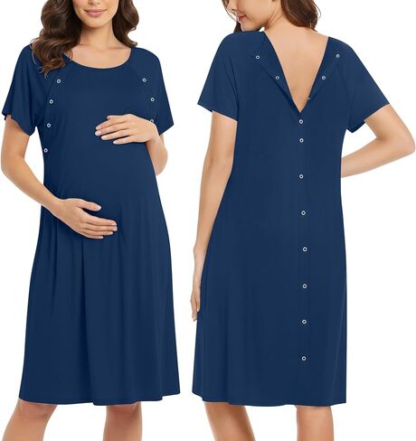 ثوب نوم نسائي للرضاعة/التسليم/العمل/المستشفى من Ekouaer بأكمام قصيرة مع زر S-XXL in Kuwait