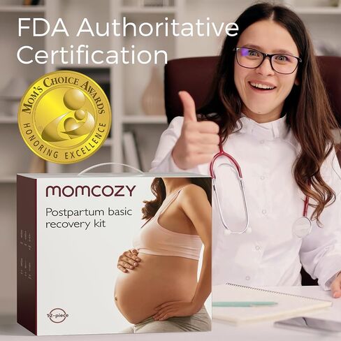 Momcozy Postpartum Recovery Essentials Kit, Labor Delivery Mom Care Kit, Self-Absorbent Disposable Underwear Nipple Nursing Pads Upside Down Peri Bottle Cold Pads Cooling Foam Canvas Bag Set in Kuwait