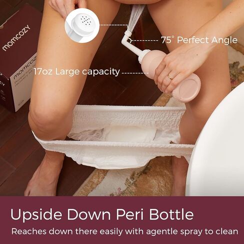 Momcozy Postpartum Recovery Essentials Kit, Labor Delivery Mom Care Kit, Self-Absorbent Disposable Underwear Nipple Nursing Pads Upside Down Peri Bottle Cold Pads Cooling Foam Canvas Bag Set in Kuwait
