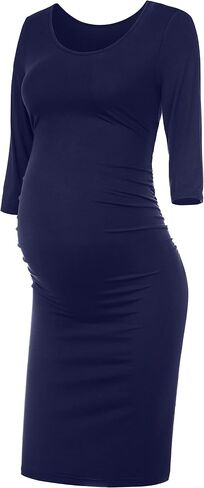 Peauty Maternity Bodycon Dress Fall Baby Shower Dress 3/4 Sleeve Maternity Clothes (S-2XL) in Kuwait
