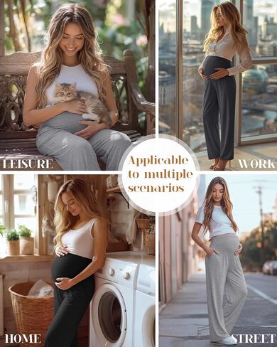 3 Pack Women's Maternity Pants Loose Wide Leg Pregnancy Sweatpants Over the Belly Lounge Pants Pajama with Pockets(Black, Dark Heather Gray, Light Gray,Medium) in Kuwait