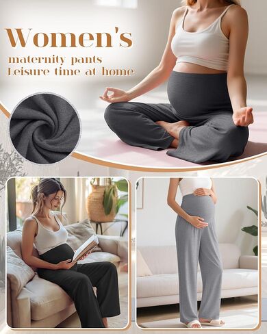 3 Pack Women's Maternity Pants Loose Wide Leg Pregnancy Sweatpants Over the Belly Lounge Pants Pajama with Pockets(Black, Dark Heather Gray, Light Gray,Medium) in Kuwait