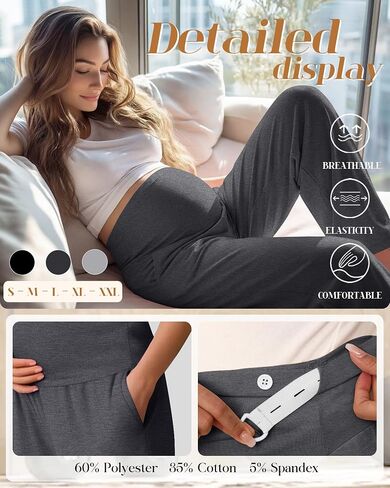 3 Pack Women's Maternity Pants Loose Wide Leg Pregnancy Sweatpants Over the Belly Lounge Pants Pajama with Pockets(Black, Dark Heather Gray, Light Gray,Medium) in Kuwait