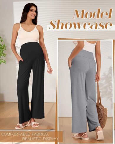 3 Pack Women's Maternity Pants Loose Wide Leg Pregnancy Sweatpants Over the Belly Lounge Pants Pajama with Pockets(Black, Dark Heather Gray, Light Gray,Medium) in Kuwait